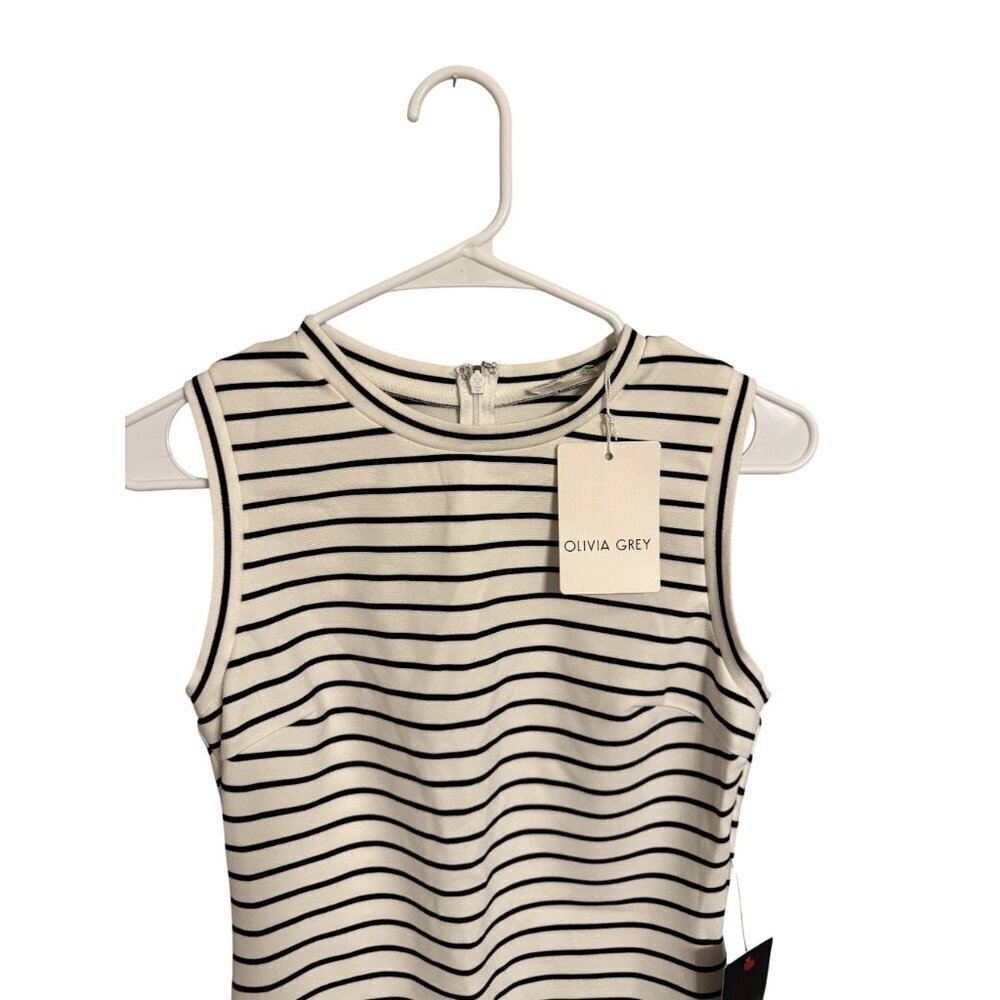 Striped Sleeveless Bodycon Dress With Asymmetrical Hem By Olivia Grey Size XS NW - Picture 2 of 6